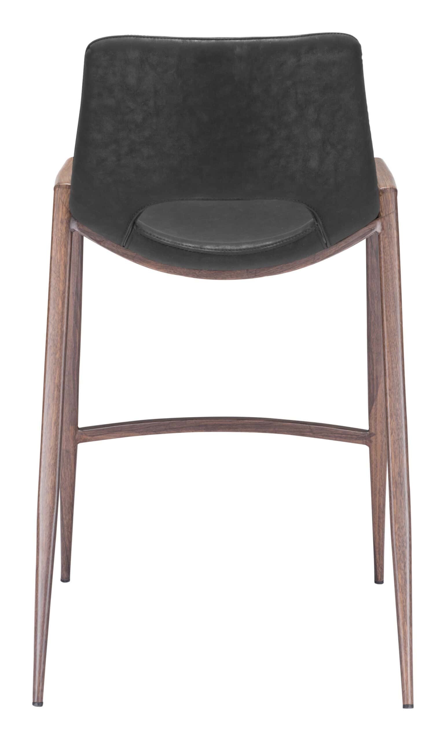 Mid-Century Modern Black and Walnut Counter Stool with Footrest (Set of 2)