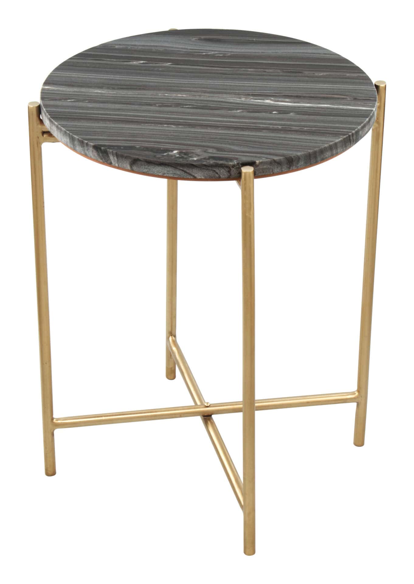 Gray and Gold Round Modern Glam Steel Frame Side Table 5 Gray and Gold Round Modern Glam Steel Frame Side Table - Image 5