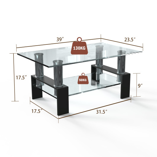 Modern Glass Coffee Table with Stainless Steel Legs and Storage Shelves 4 Modern Glass Coffee Table with Stainless Steel Legs and Storage Shelves - Image 4