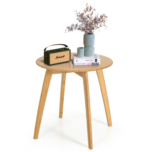 Bamboo Round End Table with Sturdy X-Frame and Waterproof Finish 4 Bamboo Round End Table with Sturdy X-Frame and Waterproof Finish - Image 4