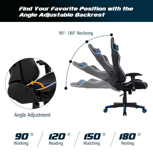 Ergonomic Swivel Reclining Gaming Chair with Massage, Lumbar Support, and Adjustable Backrest