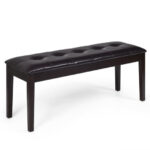 Rustic Button Tufted Upholstered PU Bench with Solid Wood Legs