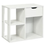 Modern 2-Tier Wooden Side Table with Drawer and Shelves