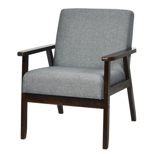 Rubber Wood Accent Chair with Linen Upholstery and Armrests 4 Rubber Wood Accent Chair with Linen Upholstery and Armrests - Image 4