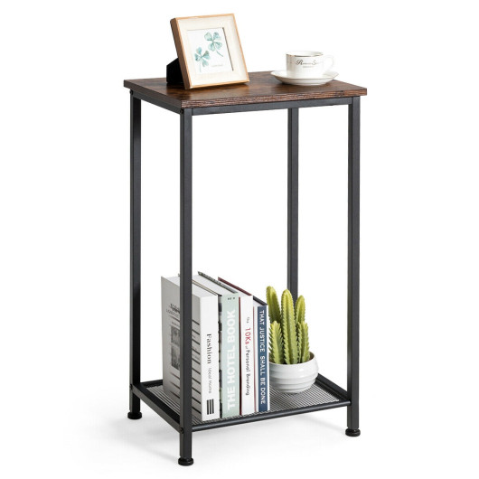 Rustic Industrial Side Table with Metal Mesh Storage Shelves 6 Rustic Industrial Side Table with Metal Mesh Storage Shelves - Image 6