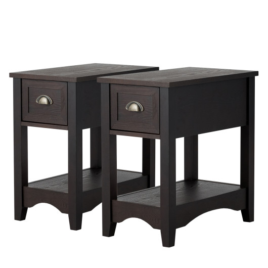Retro Narrow End Table with Drawer and Shelf (Set of 2) 4 Retro Narrow End Table with Drawer and Shelf (Set of 2) - Image 4