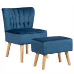 Velvet Upholstered Accent Chair and Ottoman with Wooden Legs (Set of 2) 10 Velvet Upholstered Accent Chair and Ottoman with Wooden Legs (Set of 2)