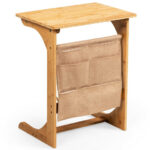Bamboo L-Shaped End Table with Storage Bag Space-Saving Design
