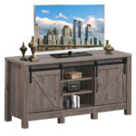 Sliding Barn Door TV Stand with Adjustable Shelves for 55 Inch TVs