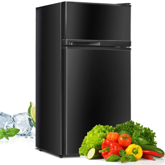 Black 2 Door Compact Refrigerator with Freezer 3.4 Cu. Ft.