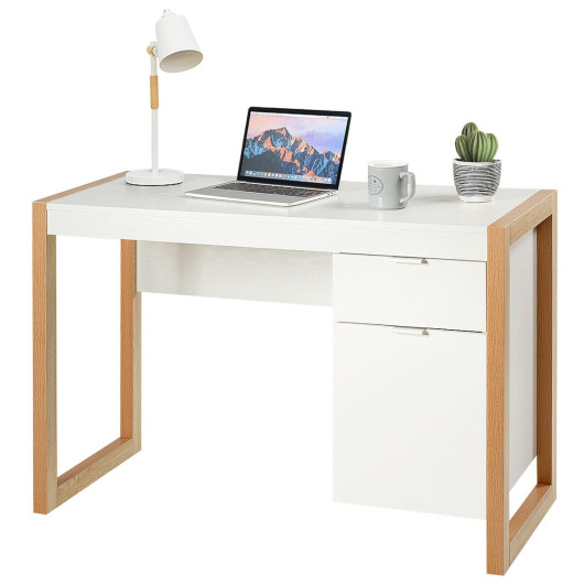 Modern Writing Desk with Drawer, Cabinet, and Spacious Worktop 4 Modern Writing Desk with Drawer, Cabinet, and Spacious Worktop - Image 4