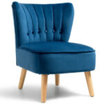 Velvet Armless Accent Chair with Tufted Cushion and Wood Legs 8 Velvet Armless Accent Chair with Tufted Cushion and Wood Legs