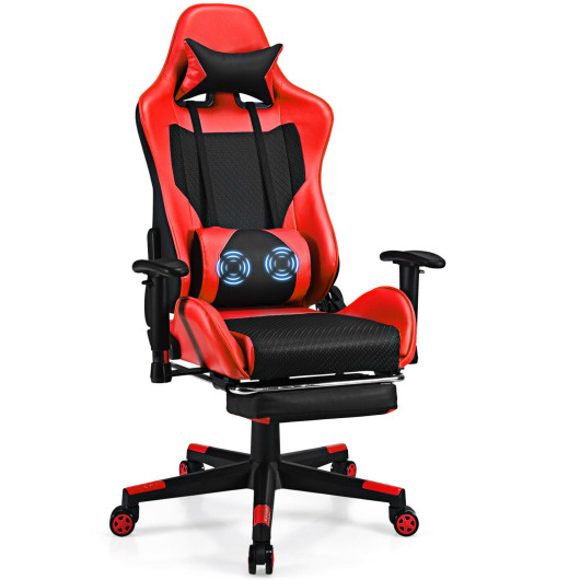 Red PU Leather Gaming Chair with USB Massage, Headrest, and Footrest 3 Red PU Leather Gaming Chair with USB Massage, Headrest, and Footrest - Image 3
