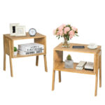 Stackable Bamboo Side Tables with Storage Shelf Compact Design (Set of 2) 10 Stackable Bamboo Side Tables with Storage Shelf Compact Design (Set of 2)