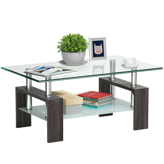 Modern Tempered Glass Coffee Table with Shelf and Storage 7 Modern Tempered Glass Coffee Table with Shelf and Storage - Image 7