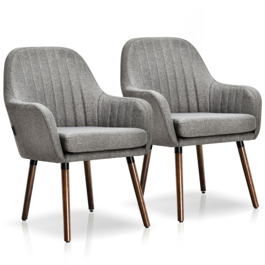 Gray Upholstered Accent Chairs with Wooden Legs and Armrests (Set of 2) 4 Gray Upholstered Accent Chairs with Wooden Legs and Armrests (Set of 2) - Image 4