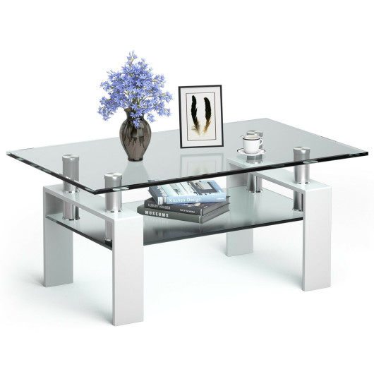 Modern Glass Coffee Table with Metal Legs and Storage Shelves 4 Modern Glass Coffee Table with Metal Legs and Storage Shelves - Image 4