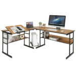 L-Shaped Corner Desk with Adjustable Tilting Tabletop and Shelves 32 L-Shaped Corner Desk with Adjustable Tilting Tabletop and Shelves