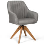 Swivel Linen Accent Chair with Beech Wood Legs