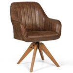 Mid Century Swivel PU Leather Accent Chair with Wood Legs