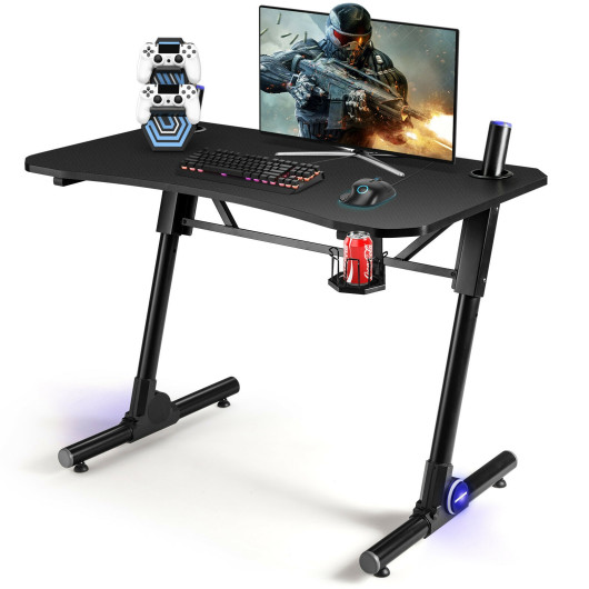 Height Adjustable Gaming Desk with LED Lights and Cup Holder 4 Height Adjustable Gaming Desk with LED Lights and Cup Holder - Image 4