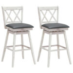 Swivel Bar Stools with Rubberwood Frame and PVC Cushion (Set of 2)