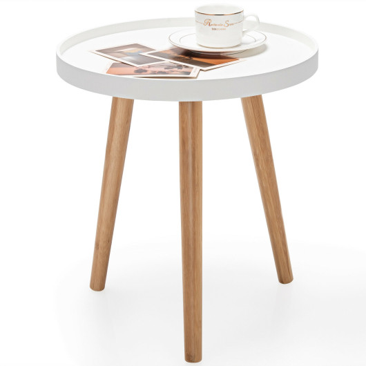 Compact Round Side Table with Wooden Tray and Bamboo Legs 4 Compact Round Side Table with Wooden Tray and Bamboo Legs - Image 4
