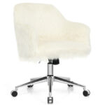 Modern Beige Faux Fur Swivel Office Chair with Armrests
