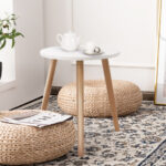 Modern Round White Coffee Table with Pine Wood Legs 8 Modern Round White Coffee Table with Pine Wood Legs