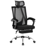 Ergonomic Recliner Mesh Office Chair with Adjustable Footrest Black
