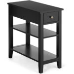 3 Tier Narrow Side Table with Drawer and Double Shelves