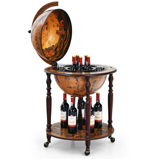 Vintage Globe Bar Wine Cabinet with Wheels and Storage 4 Vintage Globe Bar Wine Cabinet with Wheels and Storage - Image 4