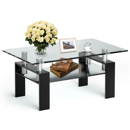 Modern Glass Coffee Table with Stainless Steel Legs and Storage Shelves 3 Modern Glass Coffee Table with Stainless Steel Legs and Storage Shelves - Image 3