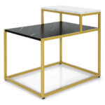 2-Tier White End Table with Metal Frame and Storage Shelf
