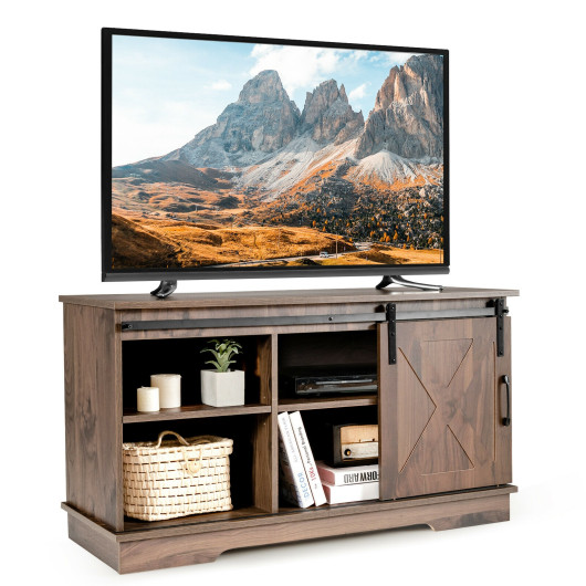 Farmhouse Sliding Barn Door TV Stand Dark Walnut 43 Inches 4 Farmhouse Sliding Barn Door TV Stand Dark Walnut 43 Inches - Image 4
