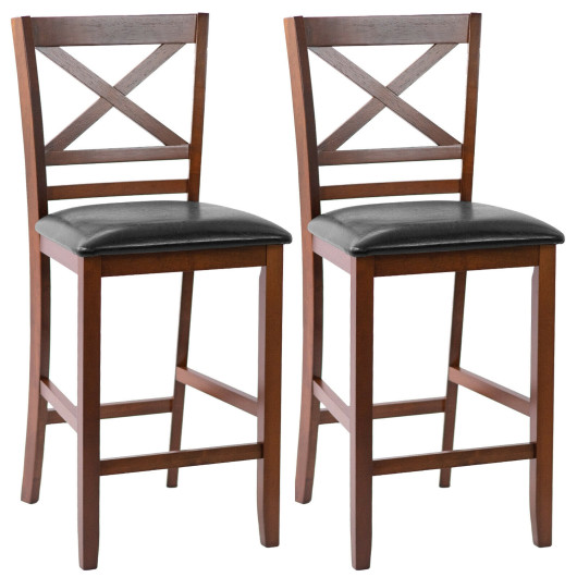Wooden Counter Height Bar Stools with Ergonomic Backrest (Set of 2) 3 Wooden Counter Height Bar Stools with Ergonomic Backrest (Set of 2) - Image 3