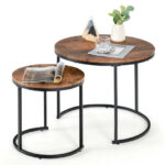 Rustic Round Nesting Coffee Tables with Adjustable Feet (Set of 2) 25 Rustic Round Nesting Coffee Tables with Adjustable Feet (Set of 2)