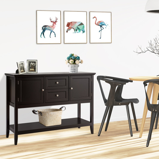 Rustic Wooden Console Table with Drawers and Storage Shelves 1 Rustic Wooden Console Table with Drawers and Storage Shelves