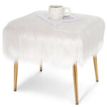 Faux Fur Vanity Stool with Golden Metal Legs for Living Room 18 Faux Fur Vanity Stool with Golden Metal Legs for Living Room