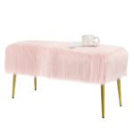 Faux Fur Ottoman Bench with Gold Legs for Living Room