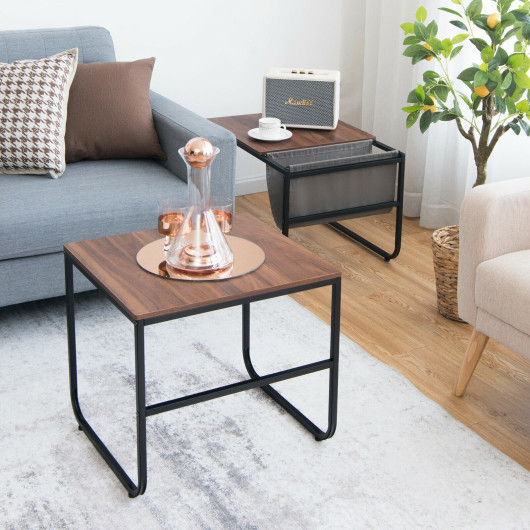 Rustic Brown Nesting Coffee Tables with Storage Pocket (Set of 2) 2 Rustic Brown Nesting Coffee Tables with Storage Pocket (Set of 2) - Image 2