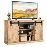 Natural Sliding Barn Door TV Stand with Adjustable Shelves 10 Natural Sliding Barn Door TV Stand with Adjustable Shelves