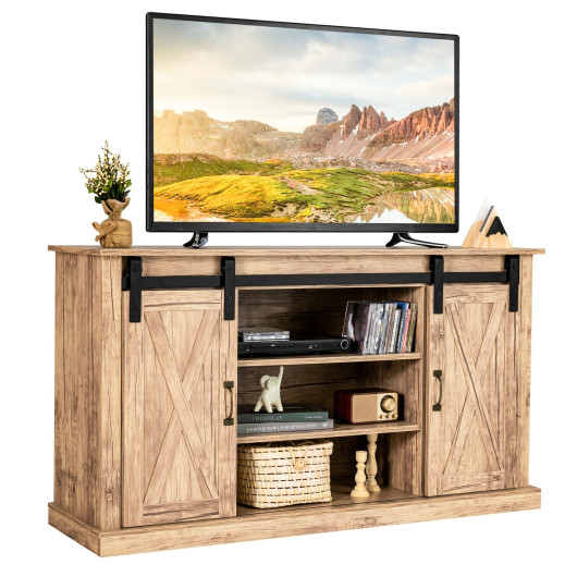 Natural Sliding Barn Door TV Stand with Adjustable Shelves 3 Natural Sliding Barn Door TV Stand with Adjustable Shelves - Image 3