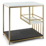 3 Tier Marble End Table with Storage Shelves and Golden Frame