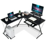 Space-Saving L Shaped Computer Desk with Monitor Stand Black 11 Space-Saving L Shaped Computer Desk with Monitor Stand Black