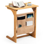Bamboo L-Shaped End Table with Storage Bag Space-Saving Design