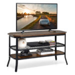 Rustic Brown TV Console Table with 3-Tier Storage Shelves