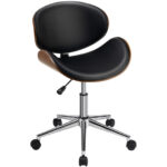 Mid-Century Adjustable Black Leather Office Chair with Swivel Base