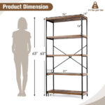 Industrial Open Bookcase with 4 Shelves and X-Shaped Design