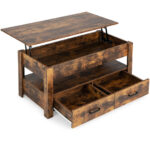 Rustic Brown Lift Top Coffee Table with Drawers and Storage 8 Rustic Brown Lift Top Coffee Table with Drawers and Storage